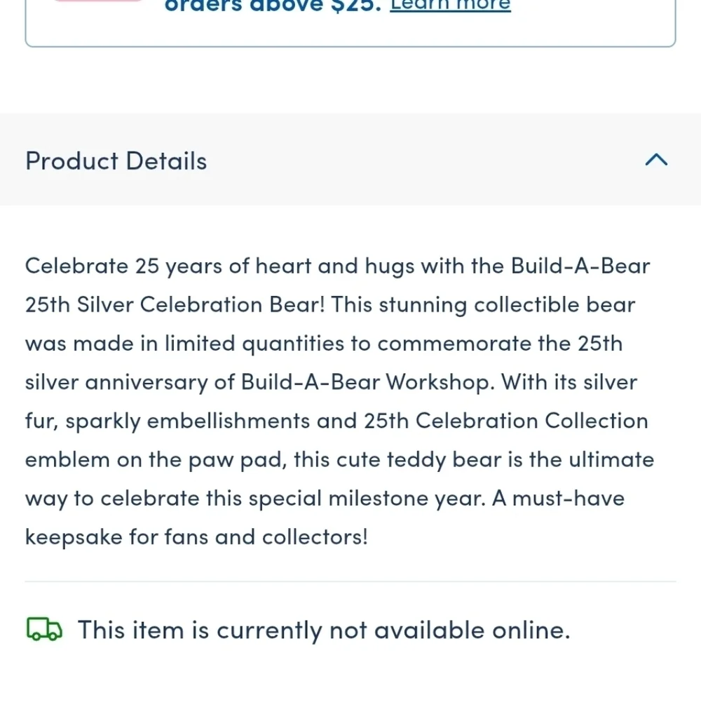New With Tags Build A Bear 25th Anniversary Bear With Dress, Shoes And Accessory